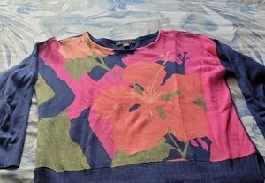 Tommy Bahama Pink and Orange Floral Sweater